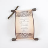 Damask wedding invitation scroll, elegant Victorian style invitation, optional box