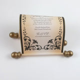 Floral Regency style wedding invitation scroll, formal invitation, black and aged gold, optional box