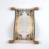 Floral Regency style wedding invitation scroll, formal invitation, plum and aged gold, optional box