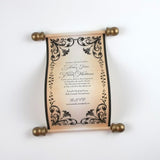 Floral Regency style wedding invitation scroll, formal invitation, plum and aged gold, optional box