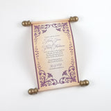 Floral Regency style wedding invitation scroll, formal invitation, plum and aged gold, optional box