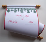 Santa's List of Naughty Nice scroll, 8x19 inches white paper, blank for hand written list, Nordic design