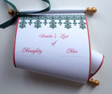 Santa's List of Naughty Nice scroll, 8x19 inches white paper, blank for hand written list, Nordic design