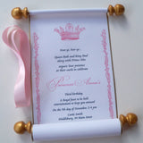 Royal princess birthday invitation scroll, set of 10