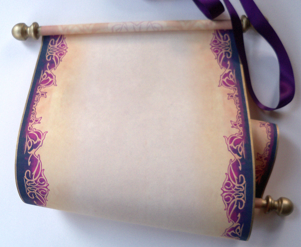 Costom Scrolls Parchment scroll with purple and aged gold accents, 8x19 inches paper ...