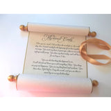 Wedding vows custom printed parchment scroll with brooch for vows and monogram, guest list, theater prop, medieval scroll, secret message, 8x21" paper
