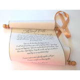 Wedding vows custom printed parchment scroll with brooch for vows and monogram, guest list, theater prop, medieval scroll, secret message, 8x21" paper