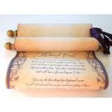 Customized scroll in plum and gold, 8x19 inches paper, handmade in the USA