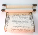 Elegant scroll in gold & brown, blank or custom printed scroll, personalized gift, marriage anniversary, 8x18" parchment paper