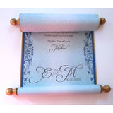 Regency decorative scroll in aged gold and blue, 8x18" blue parchment, blank or personalized with your own words