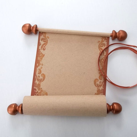 Vintage look kraft paper scroll for hand writing with copper accents and optional gift box