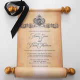Elegant wedding invitation scroll with damask design, set of 10
