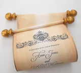 Elegant wedding invitation scroll with damask design, set of 10