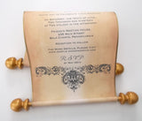 Elegant wedding invitation scroll with damask design, set of 10