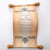Elegant wedding invitation scroll with damask design, set of 10