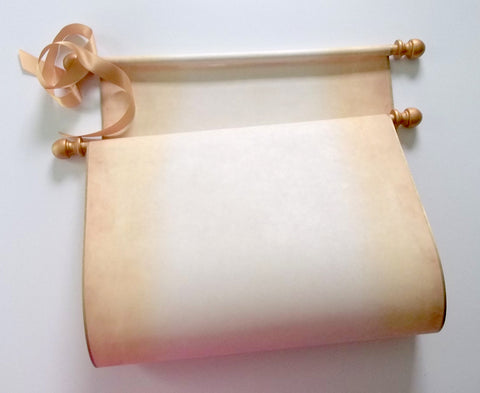 Extra wide blank parchment scroll, gold accents, 11x19" paper