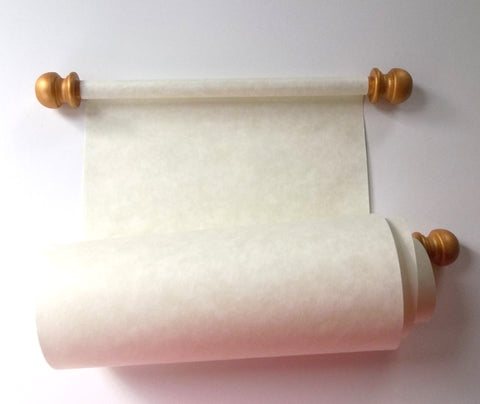 Blank cream paper scroll with gold accents, 8x30" paper