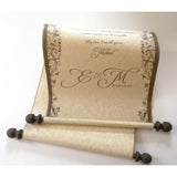Elegant scroll in gold & brown, blank or customized, personalized gift, marriage anniversary gift, 8x19" parchment paper