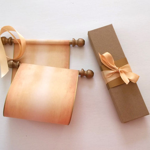 Rustic aged blank scroll for hand writing with gold accents, 5x13" paper
