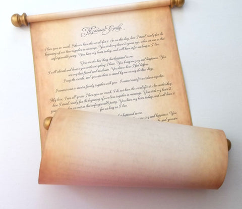 Large custom printed scroll, 12x20" vintage style parchment paper, handmade in the USA