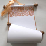 Lace blank paper scroll with aged gold accents, 7.75x17" paper