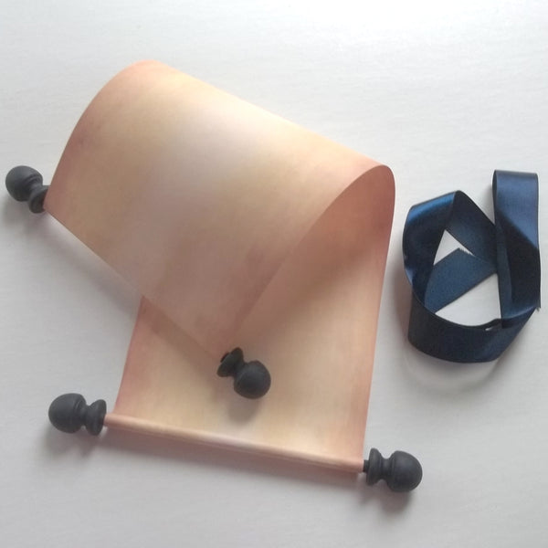 Rustic aged blank scroll for hand writing with navy accents, 5x12" paper