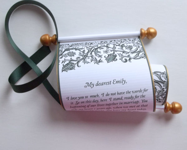 Victorian Floral Message Scroll with Gold Accents, 5x12" paper, optional gift box