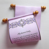 Victorian Style Custom Message Scroll with Gold Accents, 5x12" paper, optional gift box