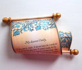Victorian Floral Message Scroll with Gold Accents, 5x12" paper, optional gift box