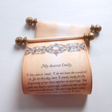 Victorian Style Custom Message Scroll with Gold Accents, 5x12" paper, optional gift box