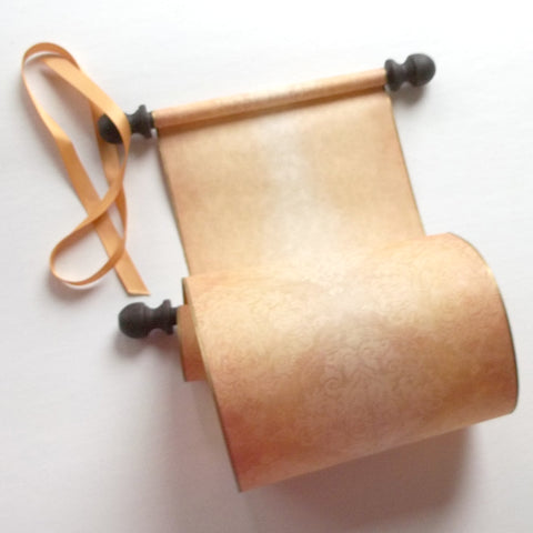 Regency design scroll for hand writing with brown and gold accents and optional gift box