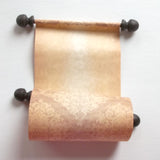 Decorative blank scroll for hand writing in brown with damask design, 5x21" paper