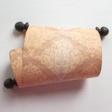 Decorative blank scroll for hand writing in brown with damask design, 5x21" paper