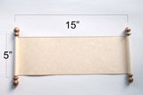 Rustic tan parchment scroll for hand writing with aged gold accents and optional gift box, 5x13" paper