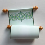 Regency decorative green paper scroll with gift box, 5x12" paper