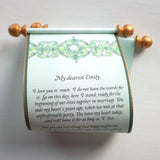 Victorian Style Custom Message Scroll with Gold Accents, 5x12" paper, optional gift box