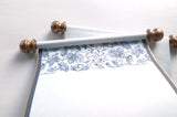 Blue floral blank scroll for romantic hand written greeting, 8x20" paper