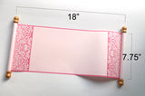 Pink damask floral blank scroll for romantic hand written greeting, 7.75x18" paper