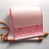 Pink damask floral blank scroll for romantic hand written greeting, 7.75x18" paper