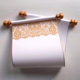 Lace blank paper scroll with gold accents, 7.5x17" paper
