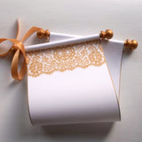 Lace blank paper scroll with gold accents, 7.5x17" paper