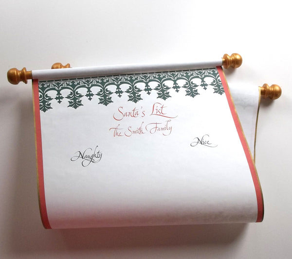 Santa's List of Naughty Nice scroll, 12x20 inches white paper, blank for hand written list, customized with title