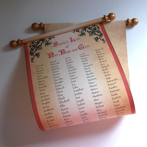 Santa's List of Nice Boys and Girls, 250 names scroll, acorn design