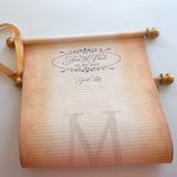 Custom vintage guest list scroll, gold accents, 11x21 inches aged parchment paper, personalized with name(s) and date
