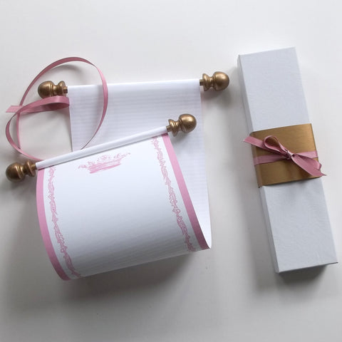 princess scroll in pink and gold with gift box