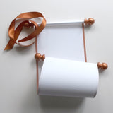 Blank white paper scroll with gift box for hand writing a personal message, 5x12" ridge textured paper