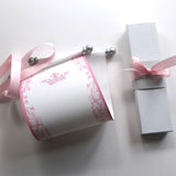 Pink royal princess paper scroll with silver accents and optional gift box