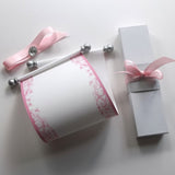 Pink royal princess paper scroll with silver accents and optional gift box