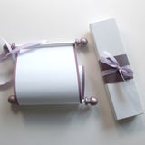 Blank white paper scroll with gift box for hand writing a personal message, 5x12" ridge textured paper