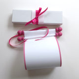 Blank white paper scroll with gift box for hand writing a personal message, 5x12" ridge textured paper